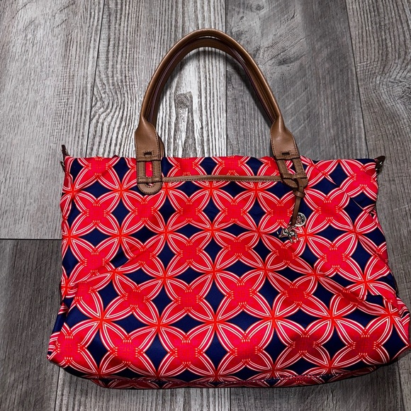 Stella & Dot navy red brown tote large travel baby bag shoulder luggage - Picture 4 of 12